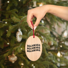 Load image into Gallery viewer, Delaware Wooden Ornaments (Magnetic Back and Red Ribbon)
