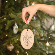 Load image into Gallery viewer, Delaware Compass Wooden Ornaments (Magnetic Back and Red Ribbon)