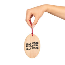 Load image into Gallery viewer, Delaware Wooden Ornaments (Magnetic Back and Red Ribbon)
