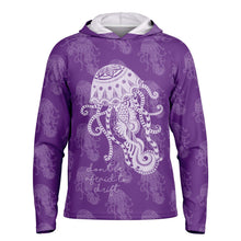 Load image into Gallery viewer, Let’s Beach It Sea Life Collection Unisex Long Sleeve Performance Hoodie (Jellyfish)