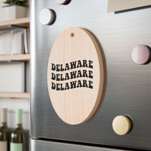Load image into Gallery viewer, Delaware Wooden Ornaments (Magnetic Back and Red Ribbon)
