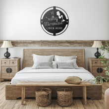 Load image into Gallery viewer, A_Salty_Mermaid_Metal_Sign_Black_Farmhouse_Bedroom_Mockup.png