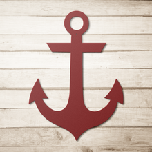 Load image into Gallery viewer, Anchor_Metal_Sign_Red_Simple_Wood_BKGD_Mockup.png