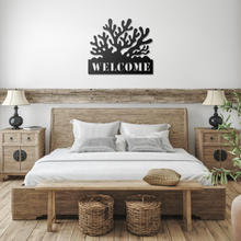 Load image into Gallery viewer, Coral_Welcome_Metal_Sign_Black_Farmhouse_Bedroom_Mockup.png