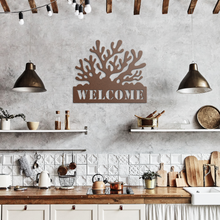 Load image into Gallery viewer, Coral_Welcome_Metal_Sign_Copper_Rustic_Kitchen_Mockup.png