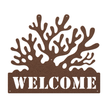 Load image into Gallery viewer, Coral_Welcome_Metal_Sign_Copper_Transparent_Mockup.png