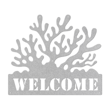 Load image into Gallery viewer, Coral_Welcome_Metal_Sign_Silver_Transparent_Mockup.png