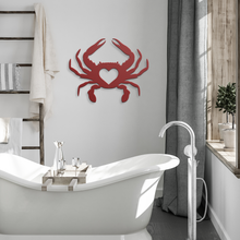 Load image into Gallery viewer, Crab_Love_Metal_Sign_Red_Modern_Bathroom_Mockup.png