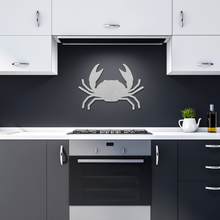 Load image into Gallery viewer, Crab_Metal_Sign_Silver_Dark_Kitchen_Mockup.png