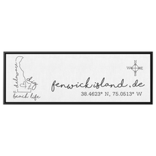 Load image into Gallery viewer, Fenwick_Island_Wall_Sign_Framed_Canvas_H_Panoramic_Main_Mockup.png