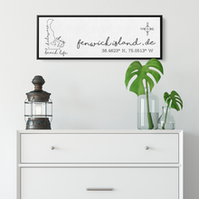 Load image into Gallery viewer, Fenwick_Island_Wall_Sign_Framed_Canvas_H_Panoramic_Small_Lifestyle_Mockup.png