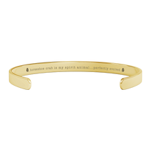 Load image into Gallery viewer, Horseshoe_Crab_Cuff_Bracelet_Gold_Transparent_04_Mockup.png