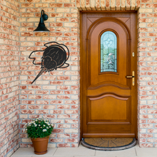 Load image into Gallery viewer, Horseshoe_Crab_Metal_Wall_Art_Black_Brick_Entrance_Mockup.png