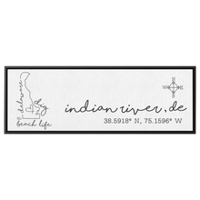 Load image into Gallery viewer, Indian_River_Wall_Sign_Framed_Canvas_H_Panoramic_Main_Mockup.png