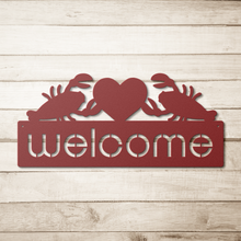 Load image into Gallery viewer, Lobster_Welcome_Sign_Red_Simple_Wood_BKGD_Mockup.png
