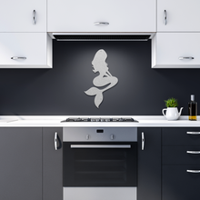 Load image into Gallery viewer, Mermaid_Metal_Sign_Silver_Dark_Kitchen_Mockup.png