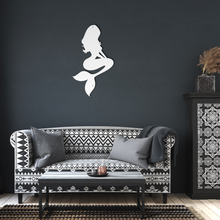 Load image into Gallery viewer, Mermaid_Metal_Sign_White_Dark_Living_Room_Mockup.png