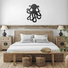 Load image into Gallery viewer, Octopus_Metal_Sign_Black_Farmhouse_Bedroom_Mockup.png