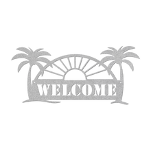 Load image into Gallery viewer, Palm_Welcome_Sign_Silver_Transparent_Mockup.png