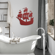 Load image into Gallery viewer, Pirate_Ship_Metal_Sign_Red_Modern_Bathroom_Mockup.png