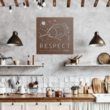 Load image into Gallery viewer, Respect_Horseshoe_Crab_Metal_Sign_Copper_Rustic_Kitchen_Mockup.png