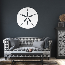 Load image into Gallery viewer, Sand_Dollar_Metal_Sign_White_Dark_Living_Room_Mockup.png