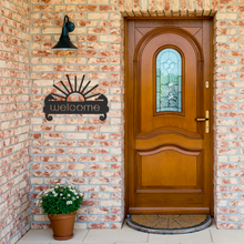 Load image into Gallery viewer, Sea_Horse_Welcome_Metal_Sign_Black_Brick_Entrance_Mockup.png