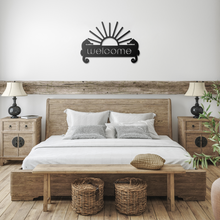 Load image into Gallery viewer, Sea_Horse_Welcome_Metal_Sign_Black_Farmhouse_Bedroom_Mockup.png