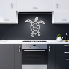 Load image into Gallery viewer, Sea_Turtle_Metal_Sign_Silver_Dark_Kitchen_Mockup.png