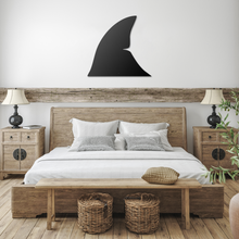 Load image into Gallery viewer, Shark_Fin_Metal_Sign_Black_Farmhouse_Bedroom_Mockup.png