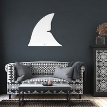 Load image into Gallery viewer, Shark_Fin_Metal_Sign_White_Dark_Living_Room_Mockup.png