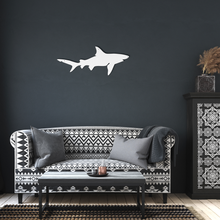Load image into Gallery viewer, Shark_Metal_Sign_White_Dark_Living_Room_Mockup.png