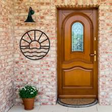 Load image into Gallery viewer, Sun_Metal_Sign_Black_Brick_Entrance_Mockup.png