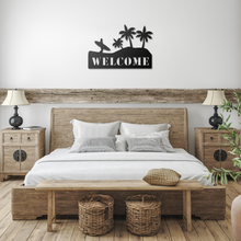 Load image into Gallery viewer, Surf_Welcome_Metal_Sign_Black_Farmhouse_Bedroom_Mockup.png