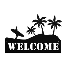 Load image into Gallery viewer, Surf_Welcome_Metal_Sign_Black_Transparent_Mockup.png