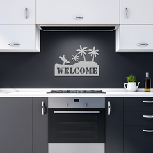 Load image into Gallery viewer, Surf_Welcome_Metal_Sign_Silver_Dark_Kitchen_Mockup.png