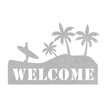 Load image into Gallery viewer, Surf_Welcome_Metal_Sign_Silver_Transparent_Mockup.png