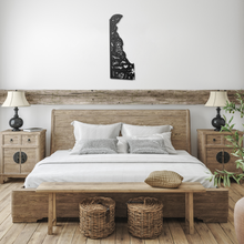 Load image into Gallery viewer, We_Love_Delaware_Metal_Sign_Black_Farmhouse_Bedroom_Mockup.png