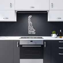 Load image into Gallery viewer, We_Love_Delaware_Metal_Sign_Silver_Dark_Kitchen_Mockup.png