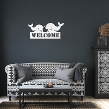 Load image into Gallery viewer, Whale_Welcome_Metal_Sign_White_Dark_Living_Room_Mockup.png