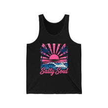Load image into Gallery viewer, Salty Soul Beach Tank Top – Retro Sunset Palm Graphic Tank
