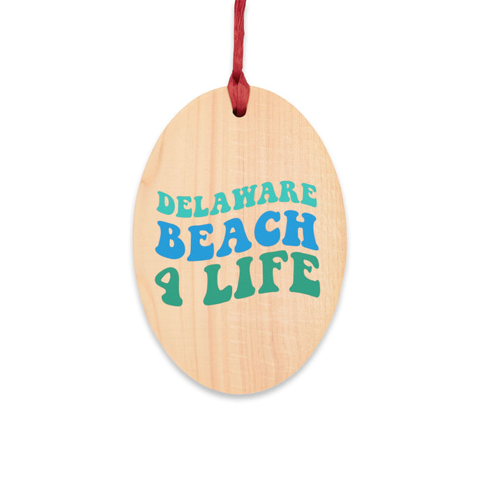 Delaware Beach 4 Life Wooden Ornaments (Magnetic Back and Red Ribbon)