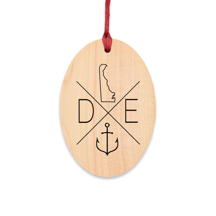 Delaware Compass Wooden Ornaments (Magnetic Back and Red Ribbon)