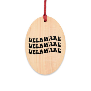 Delaware Wooden Ornaments (Magnetic Back and Red Ribbon)