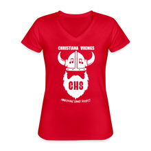 Load image into Gallery viewer, Vikings Women&#39;s V-Neck T-Shirt - red
