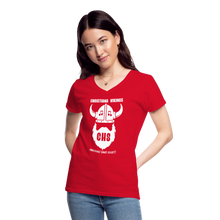 Load image into Gallery viewer, Vikings Women&#39;s V-Neck T-Shirt - red
