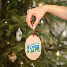 Load image into Gallery viewer, Delaware Beach 4 Life Wooden Ornaments (Magnetic Back and Red Ribbon)
