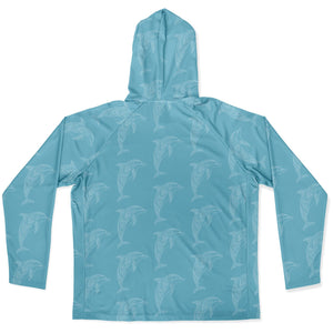 Let’s Beach It Sea Life Collection Unisex Long Sleeve Performance Hoodie (Dolphin)