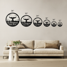 Load image into Gallery viewer, A_Mermaid_Lives_Here_Metal_Sign_Size_Options_Mockup.png
