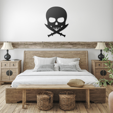 Load image into Gallery viewer, Pirate_Metal_Sign_Black_Farmhouse_Bedroom_Mockup.png
